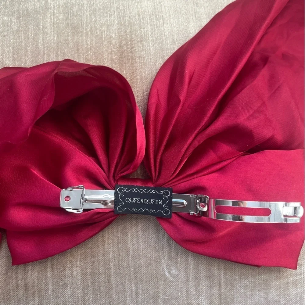 Elegant Red Satin large hair Bow barrette coquette fairycore sabrina carpenter